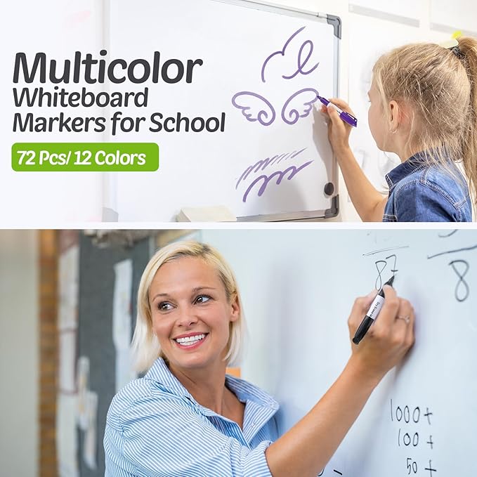 PerKoop 72 Pcs Mini Dry Erase Markers Fine Tip 3.5 Inch Erasable Whiteboard Markers with Cap Clips Low Odor Dry Erase Pen for School Office, Assorted Colors