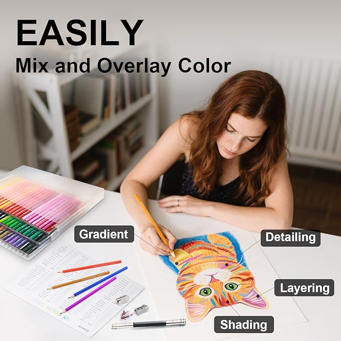 Colored Pencils for Adult Coloring Books, 72 Color Pencil Set, Soft Core Coloring Pencils, Colour Drawing Pencil Set with Sharpener for Adult Artist Coloring, Drawing, Sketching
