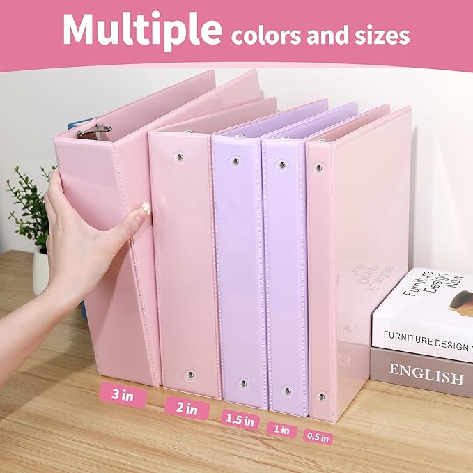 SUNEE 3 Ring Binder 1 Inch 1 Pack, Clear View Binder Three Ring PVC-Free (Fit 8.5x11 Inches) for School or Office Supplies, Pink