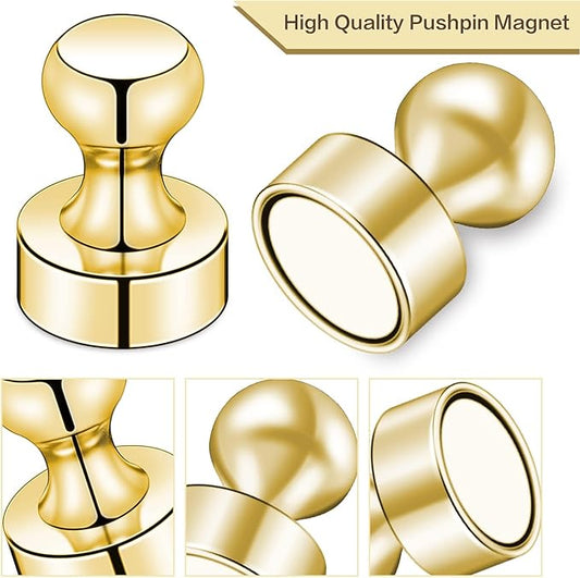 LOVIMAG Refrigerator Magnets, Fridge Magnets, Strong Whiteboard Magnet, Gold 50 Pcs Magnetic Push Pins, Strong Metal Magnet for Fridge, Whiteboard, Office, Classroom, Map, Kitchen