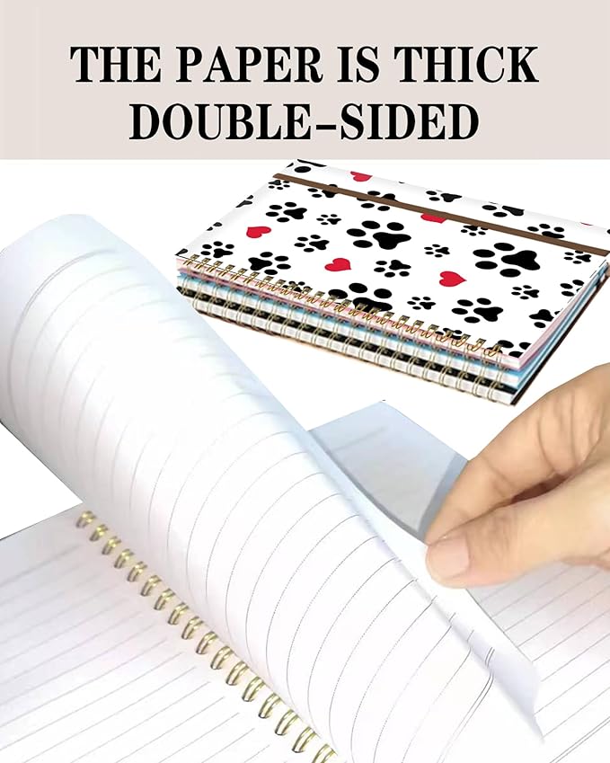 Spiral Journal Notebook, A5 Cute Notebooks for Women Men, College Ruled Hardcover Notebook for Work & Note Taking, 60 Pages Double-Wire Journals for Writing, White Cute Dog Paws