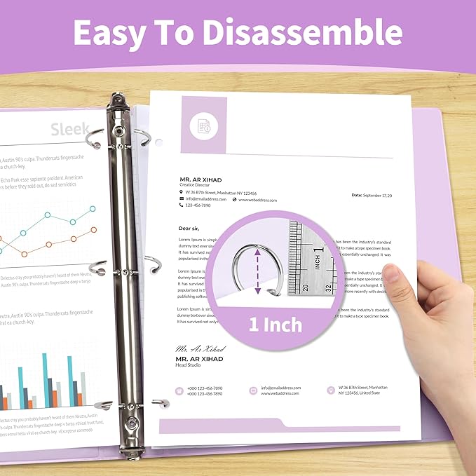 SUNEE 3 Ring Binder 1 Inch 1 Pack, Clear View Binder Three Ring PVC-Free (Fit 8.5x11 Inches) for School or Office Supplies, Purple
