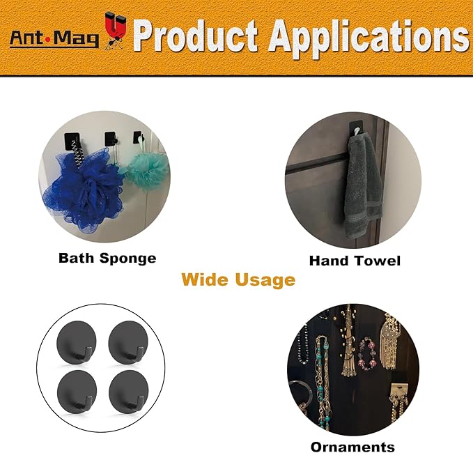 Ant Mag Magnetic Key Hooks 4 Pack Wall Mounted for Hanging Key Towel Bag Hat Scarf Wreath on Metal Surface for Home Kitchen Bathroom Fridge Cabinet Entryway
