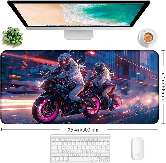 Anime Knight Motorcycle Mouse Pad Large Cool Sports Car Office Men's and Women's Desktop Pad, Super Large Motorcycle Computer Game Mouse Pad 35.4 x 15.7 Inches