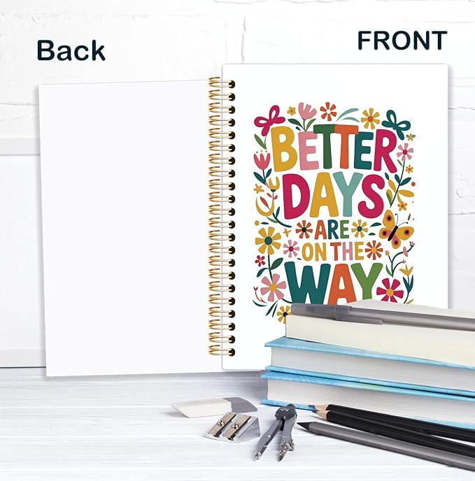 KRHFG Floral Inspirational Spiral Notebook, Inspirational Gifts for Women, Motivational Notebook, Better Days Are on the Way Positive Affirmation Journal, Boho Office Supplies, 5.5x8.3 Inch