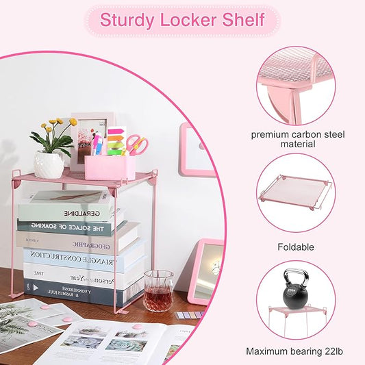 Pink locker accessories kit, locker decorations for girls, cute locker set includes locker shelf, magnetic locker mirror and whiteboard, pen holder, markers and magnets