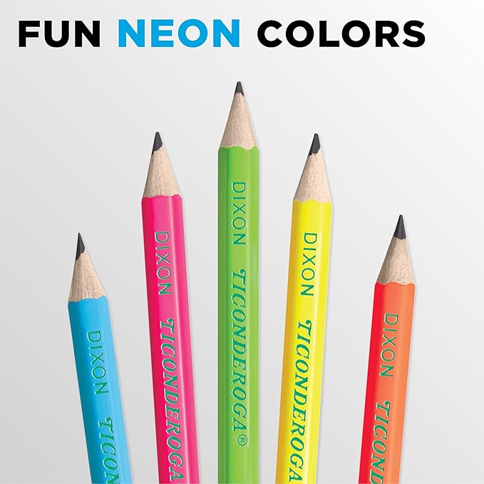 Ticonderoga Neon Pencils, #2 Pre-Sharpened Wood Pencils with Erasers, 18-Count, 13018 (Pack of 72, 1296 Count Total)
