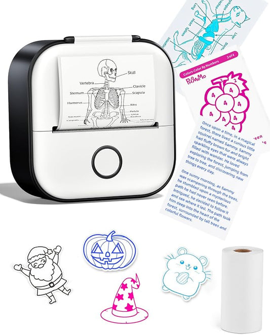 Memoking Mini Printer - Sticker Printer T02 Thermal Sticker Maker Machine Mini Portable Pocket Machine Inkless Label Maker for Anatomy Flashcard, Journal, Note, Receipt, Kids, Black