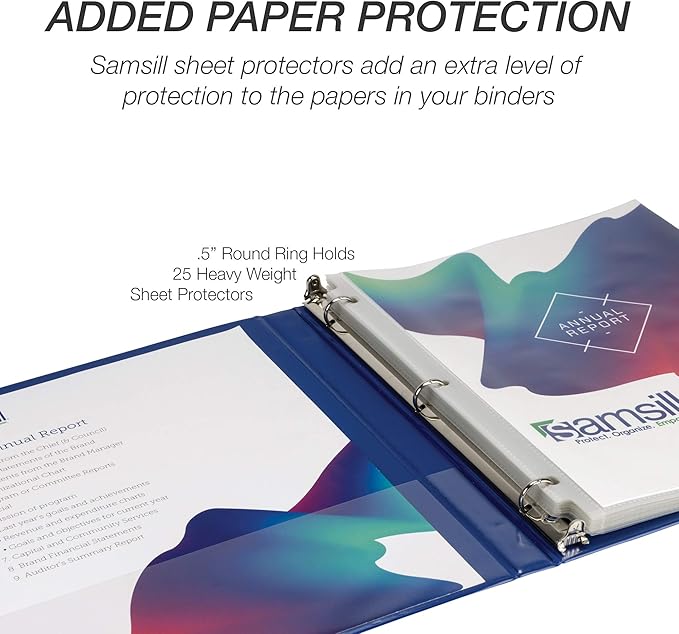 Samsill Durable .5 Inch Binder, Made in the USA, Round Ring Customizable Clear View Binder, Blue, 8 Pack (MP88412)