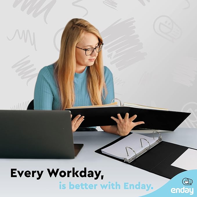 3 Inch Binder 3 Ring Binders Black, Slant D-Ring 3” Clear View Cover with 2 Inside Pockets, Heavy Duty Colored School Supplies Office and Home Binders, 6 Pack – by Enday