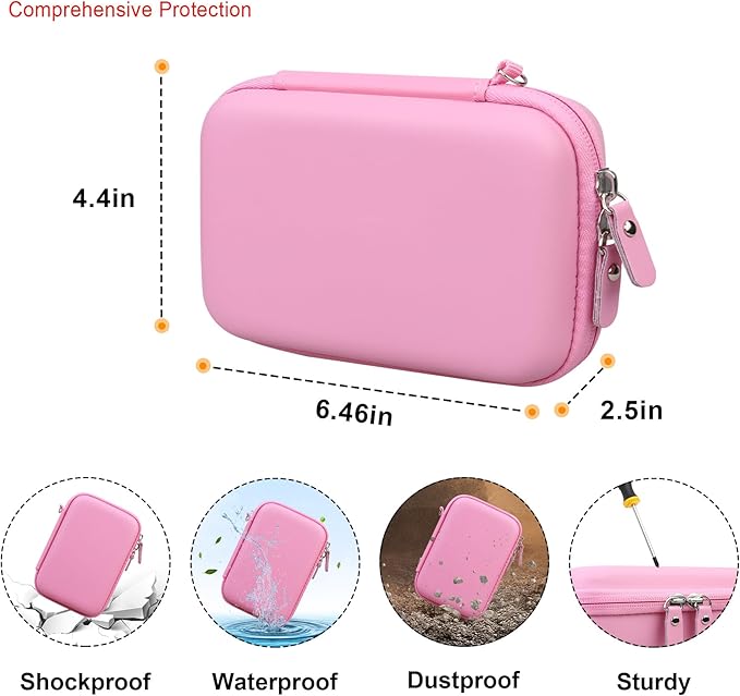 Elonbo Carrying Case for Lebt Mini Sticker Pocket Printer, Label Printer Portable Thermal Printer Travel Bag, Label Maker Machine Storage Holder, Mesh Pocket Fits Label Paper Rolls Tape, Dark Pink