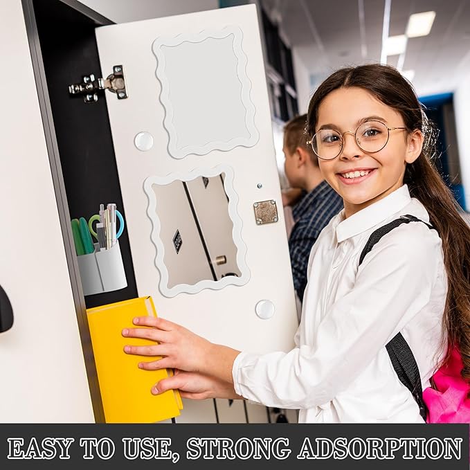 Scalloped Magnetic Locker Accessories Kit Back to School Essentials 6 Pieces Includes Whiteboard Mirror and Organizing Supplies Cute Locker Organizer Decoration for School(White)