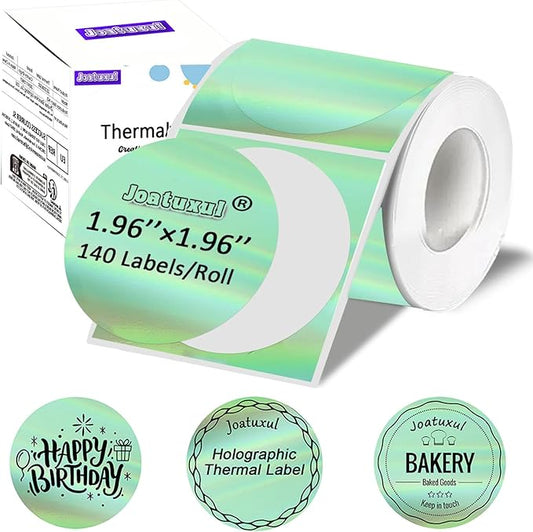 2" Round Holographic Thermal Label Stickers Pink, Round Printable Rainbow Glitter Thermal Printer Sticker Labels for Gift Wrapping, Self-Adhesive Name Price Tag DIY Custom Logo Design, Green