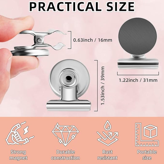Grtard 6 Pack Magnetic Clips Heavy Duty, Magnet Clips for Fridge, Refrigerator Magnets, Strong Magnetic Clip,Scratch Free Magnets with Clip for Refrigerator, Whiteboard, Classroom, Locker(Silver)
