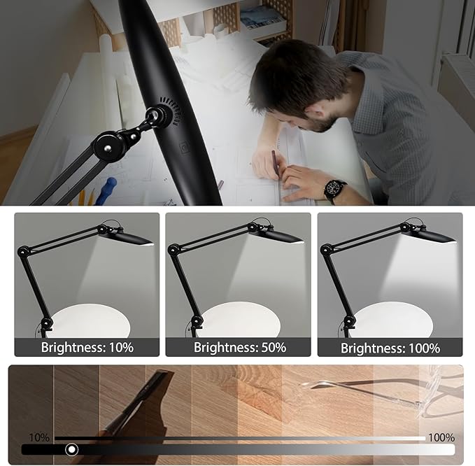 182 LEDs Desk Lamps for Home Office, 20” Overhead Bright Lumens 24W Metal Eye-Caring Nail Desk Light for Reading Work Craft Sewing Task Workbench, Black