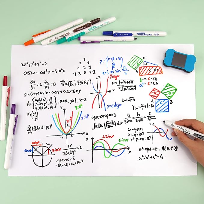 WRITECH Retractable Dry Erase Markers: Fine Tip Assorted Colors Low Odor Multi Colored Set Kid Adult Refillable Clickable Multicolor Thin Point Whiteboard Marker Bulk 12ct No Bleed Smear