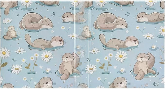 Otter Daisy Flower Blue Decorative 3 Ring Binder 1.5 Inch Large View Binders with Pockets File Organizer for Office College School, 1 Pack