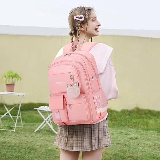 3PCS School Backpack For Student Women College Middle High Teen Girls Bookbag Waterproof Laptop Bag Pink