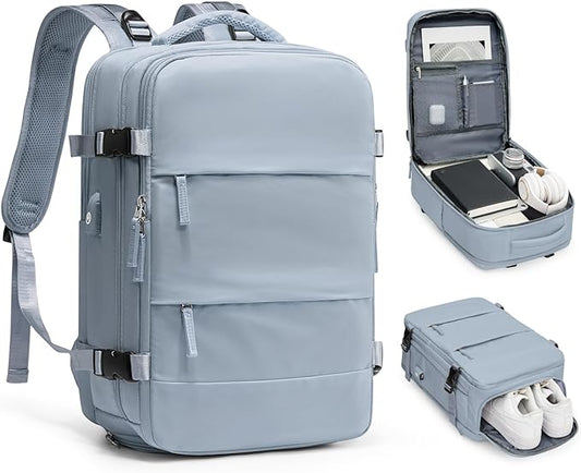 Travel Backpack For Women Men Airline Approved Carry On Backpack Flight Approved Waterproof Sports Luggage Backpack Casual Daypack Small Hiking Backpack Grey Blue