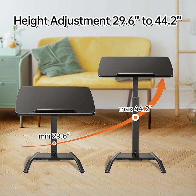 Mobile Standing Desk with 45° Tilting Desktop, Portable Rolling Standing, Height Adjustable Sit Stand Foldable with Wheels, Mobile Desk Workstation for Home Office (Black, Large)