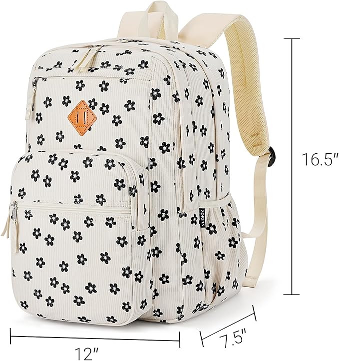 ZORFIN 26L Backpack for School, College, and Travel: Corduroy Bookbag with 8 Compartments - Floral