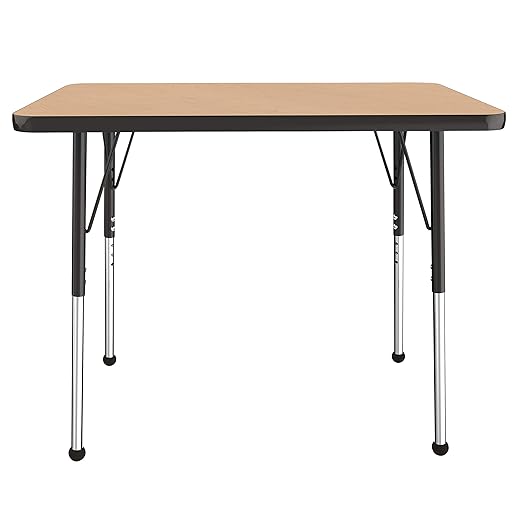 FDP Rectangle Activity School and Office Table (24 x 36 inch), Standard Legs with Ball Glides, Adjustable Height 19-30 inches - Maple Top and Black Edge