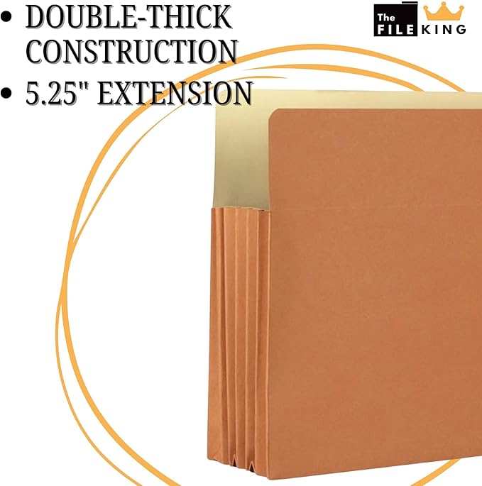 The File King Expanding Accordion File Folder - Legal Size | Box of 50 Redropes | 5.25” Expansion | Store and Organize Papers | Keep Records in One Place | Save Time Searching