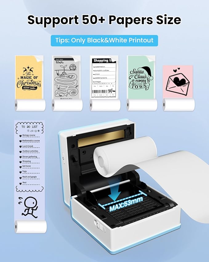 Sticker Printer - Portable Mini Sticker Maker Machine, M02D Print Pod with Tape, Bluetooth Thermal Pocket Printer for Kids School Study Item, Graphics Notes, List, Study, Gift, Photo