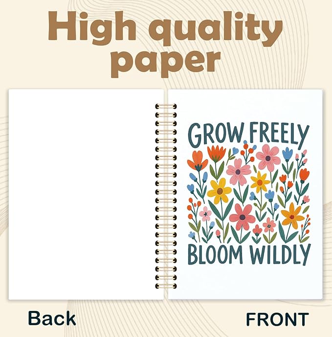 KRHFG Boho Floral Inspirational Spiral Notebook, Inspirational Gifts for Women Journal, Grow Freely Bloom Wildly Floral Motivational Therapy Notebooks, Boho Office Supplies, 5.5x8.3 Inch