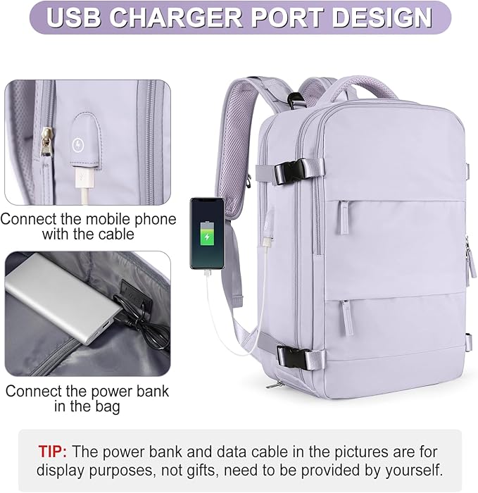 Carry On Backpack Personal Item Travel Backpack For Women Airline/Flight Approved Waterproof Sports Luggage Casual Daypack Small Hiking Backpack Purple