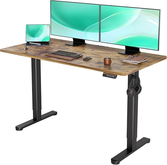 YDN Standing Desk, Electric Adjustable Height Stand up Desk, 55x24 Inches Sit Stand Home Office Desk with Splice Board, Rustic Brown Top
