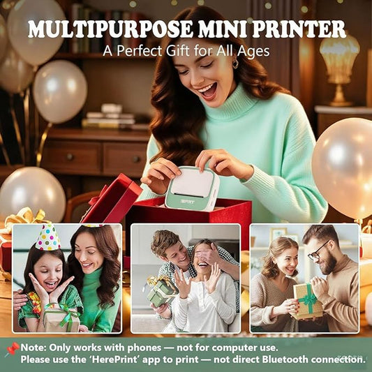 iDPRT Mini Sticker Printer - S1 Portable Sticker Maker Machine with 1 Roll Sticker Paper, Bluetooth Print Pods Pocket Printer for Study Notes, Graphics, Students, Kids Gift, Free App, Green