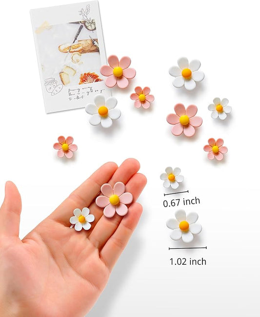Mymazn Fridge Magnets Cute Refrigerator Magnets Colorful Decorative Magnets 3D Flower Magnets for Office Kitchen Locker 16PCS Pink White (8 Small+8 Large)