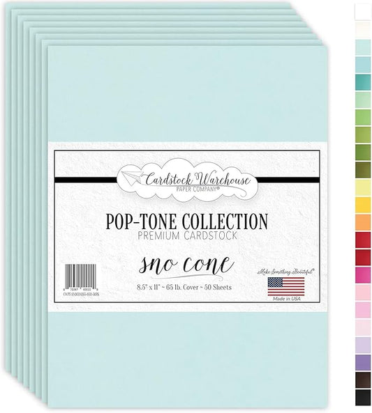 Cardstock Warehouse Pop-Tone Sno Cone Light Blue Cardstock Paper – 50 Sheets, 8.5 x 11" - 65 lb / 175 GSM Premium Blue Card Stock for Die-cutting, Crafts, Printing, Card Making and DIY Projects