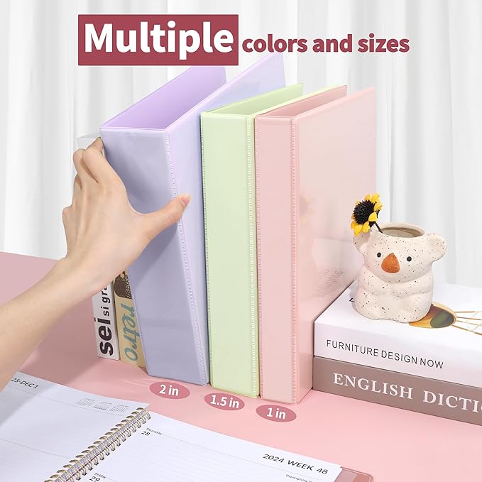 SUNEE 3 Ring Binder 2 Inch, Clear View Binder Three Ring PVC-Free (Fit 8.5x11 Inches) for School or Office Supplies, Pink, 2 Pack