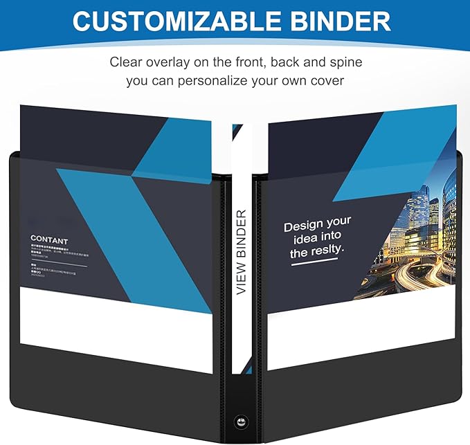 1 inch 3-Ring Binder, 1" Round Ring Binder with 2 Inside Pockets, Bulk Basic Binders, Clear View Cover 1-inch Binders Holds 8.5'' x 11''Paper for Office/Home/Back to School（Pack of 12, Black