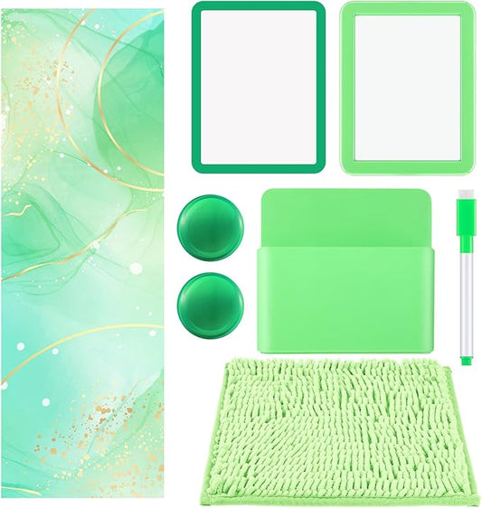 Timgle 8 Pcs Magnetic Locker Set Including Magnetic Wallpaper Mirror Locker Organizer Carpet Whiteboard Dry Erase Marker Accessories for Office School Supplies(Green,Marble Pattern)