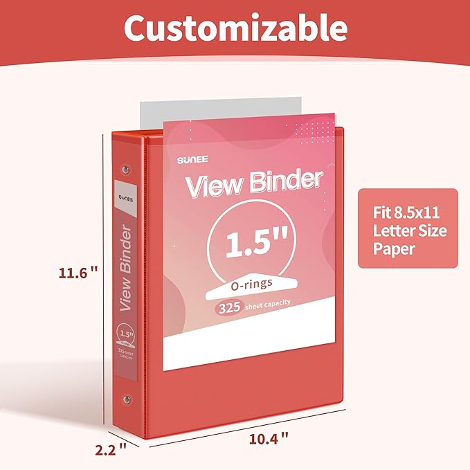 SUNEE 3 Ring Binder 1.5 Inch 1 Pack, Clear View Binder Three Ring PVC-Free (Fit 8.5x11 Inches) for School or Office Supplies, Red