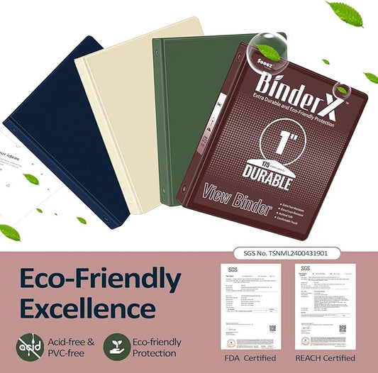 4 Pack Extra Durable 3 Ring Binders 1 Inch, Sooez 1” Three Round Ring Binders, Clear Customizable View Cover for Letter Size 8.5'' x 11'' Papers, Teacher Must Have, School Office & Home Supplies