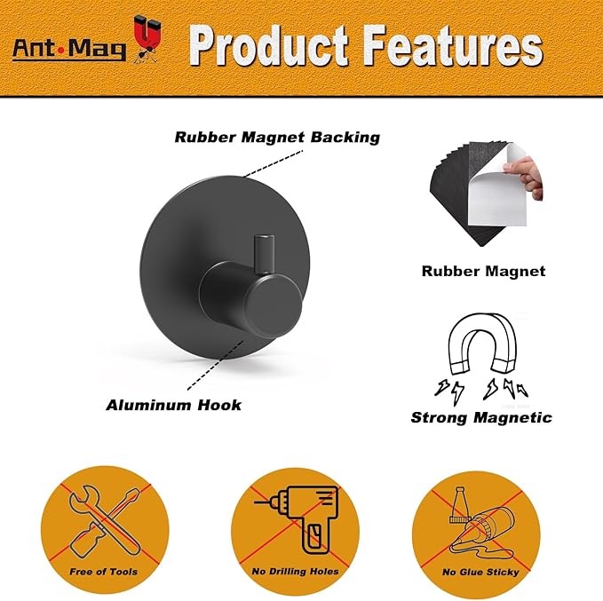 Ant Mag Magnetic Key Hooks 4 Pack Wall Mounted for Hanging Key Towel Bag Hat Scarf Wreath on Metal Surface for Home Kitchen Bathroom Fridge Cabinet Entryway