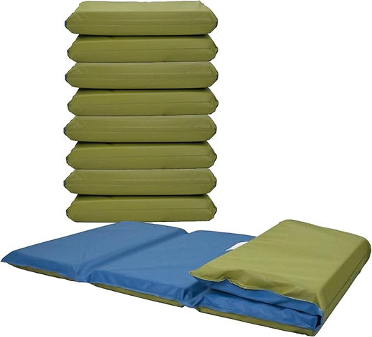 Children's Factory Nap Mats, 2 inch Thick Toddler Nap Mats for Preschools and Daycares, Comfortable and Soft 4 Section Folding Nap Mat, Sage and Deep Water, Set of 5