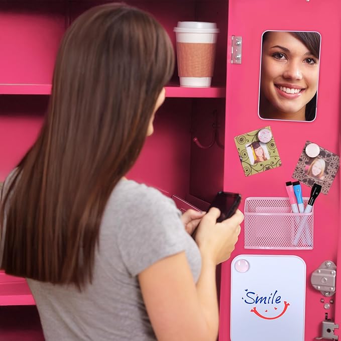 HAUTOCO Locker Accessories for Girls 8PCS Pink Locker Decoration Organizer Supplies with Magnetic Whiteboard, Magnetic Mirror, Pen Holder, Dry Erase Markers and Magnets, Back to School Essentials