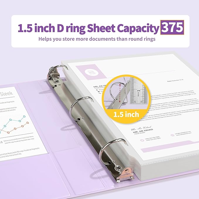 SUNEE 3 Ring Binder 1.5 Inch D Ring, Clear View Binder Three Ring PVC-Free (Fit 8.5x11 Inches) for School or Office Supplies, Purple, 2 Pack