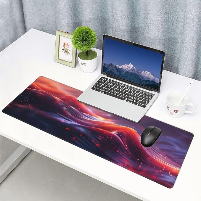 Gaming Mouse Pad, Large Non-Slip Rubber Base Mousepad, Keyboard Mouse Mat, Desk Pad with Stitched Edges, 31.5x11.8inch, Red Ripples
