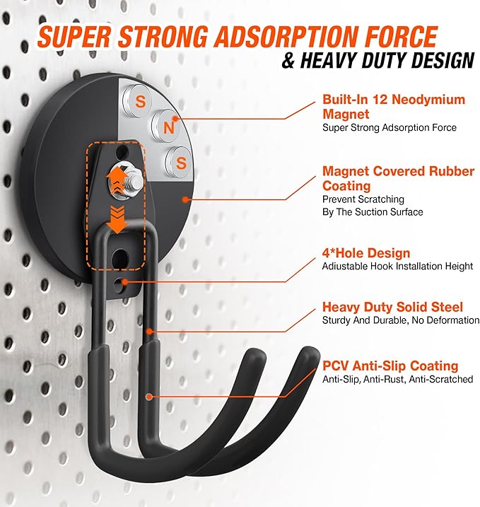 4Pack Large Strong Magnetic Hooks For Hanging Heavy Duty, 3.5in Neodymium Magnet Storage Utility Hooks, Industrial Magnet Hook Steel Long Magnetic Holder Hanger Organizer For Garage Garden Power Tools