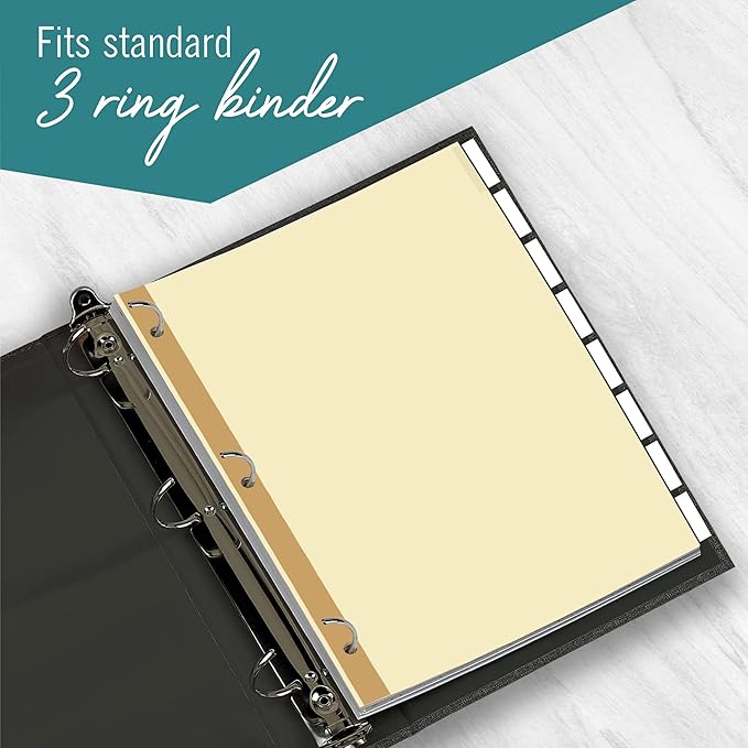 8-Tab Binder Dividers for 3 Ring Binder, Insertable Clear Big Tabs, Letter Size Paper Divider, 8.5 x 11 inch, 6 Sets (48 Dividers Total)