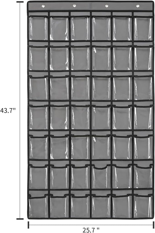 42 Pocket Classroom Pocket Chart for Cell Phones and Calculator,Clear Cellphone Pocket Chart for Classroom with Number Sticker and Hooks (Grey-42 Pockets)