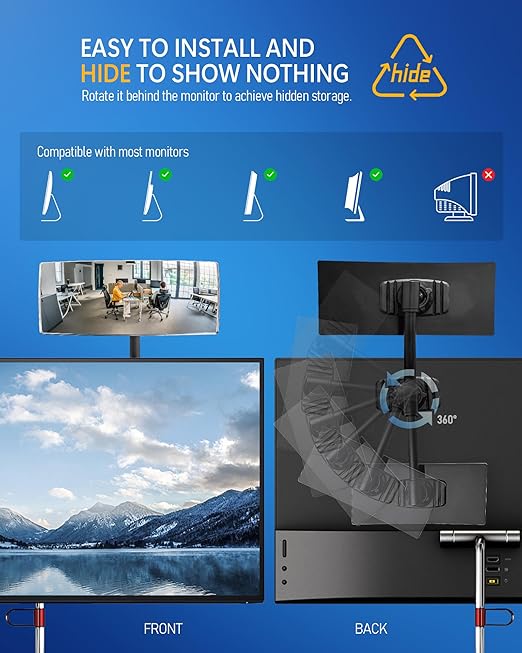 Nnaningo Wide Angle Convex Mirror for Computer Monitor, Office Cubicle & Desk, Stick-On Rear View Mirror to See Behind You, 360° Rotatable Security Mirrors for Personal Safety (2 Pack 6.7" x 3")