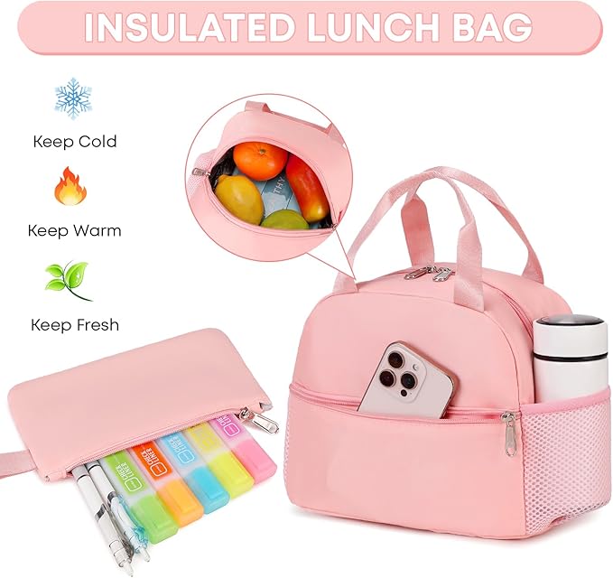 3PCS Backpack For School Women College Middle High Teen Girls Student Bookbag Waterproof Laptop Bag Pink