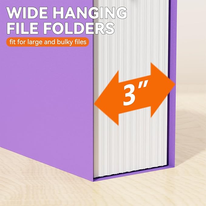 Extra Capacity Plastic Hanging File Folder Letter Size,Heavy Duty 3 inch Expansion,12 Pack Reinforced Hang Folders with Tabs,Durable Hanging Organizer for Bulky File,File Cabinet Folder,Colored
